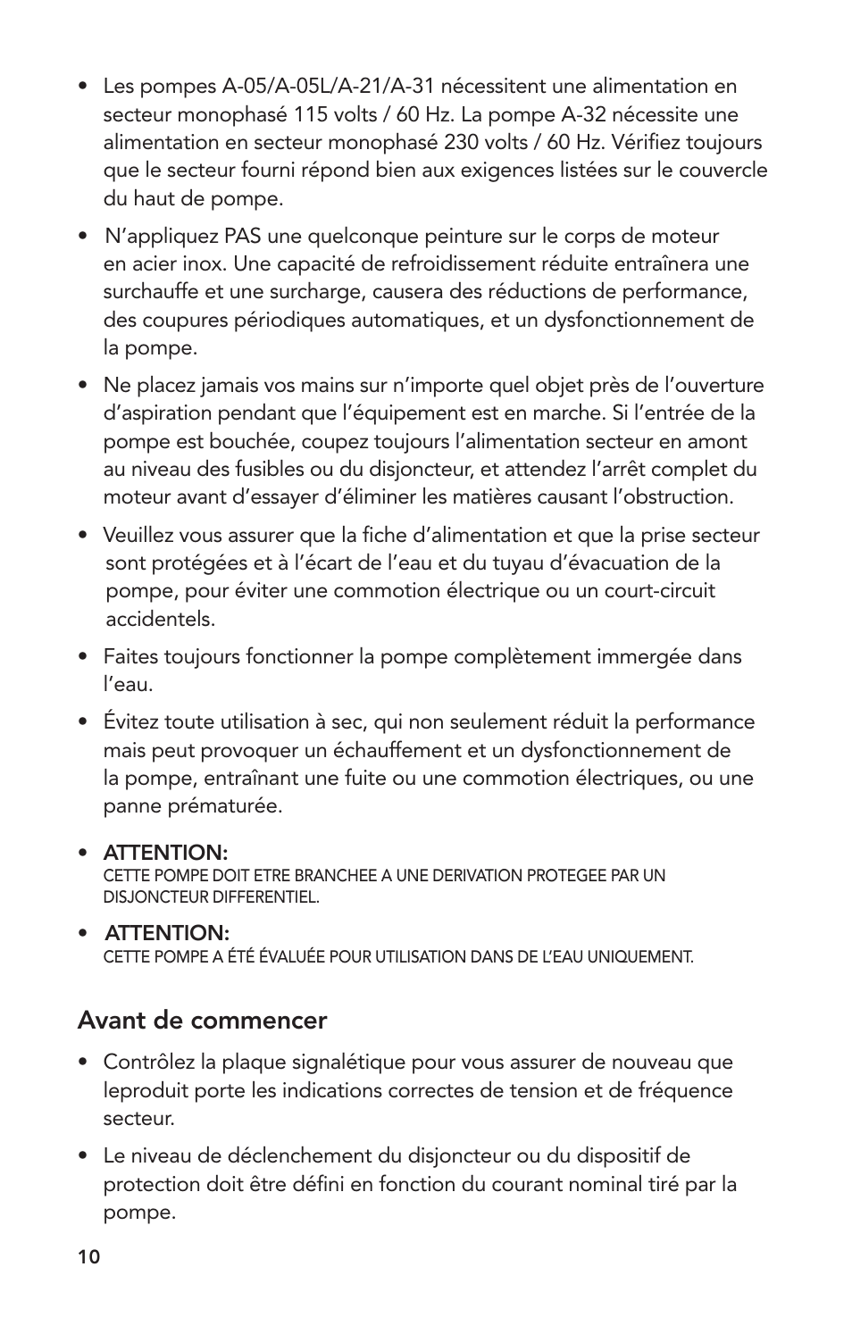 Avant de commencer | Atlantic Water Gardens A-05 User Manual | Page 10 / 24