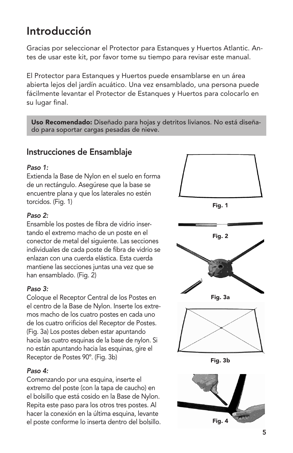 Introducción, Instrucciones de ensamblaje | Atlantic Water Gardens PGPSM - Pond & Garden Protector User Manual | Page 5 / 12