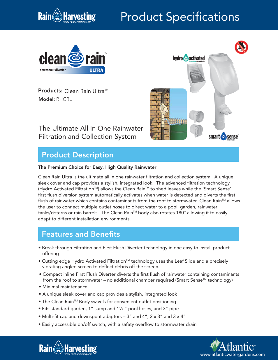 Atlantic Water Gardens RHCRU User Manual | 2 pages
