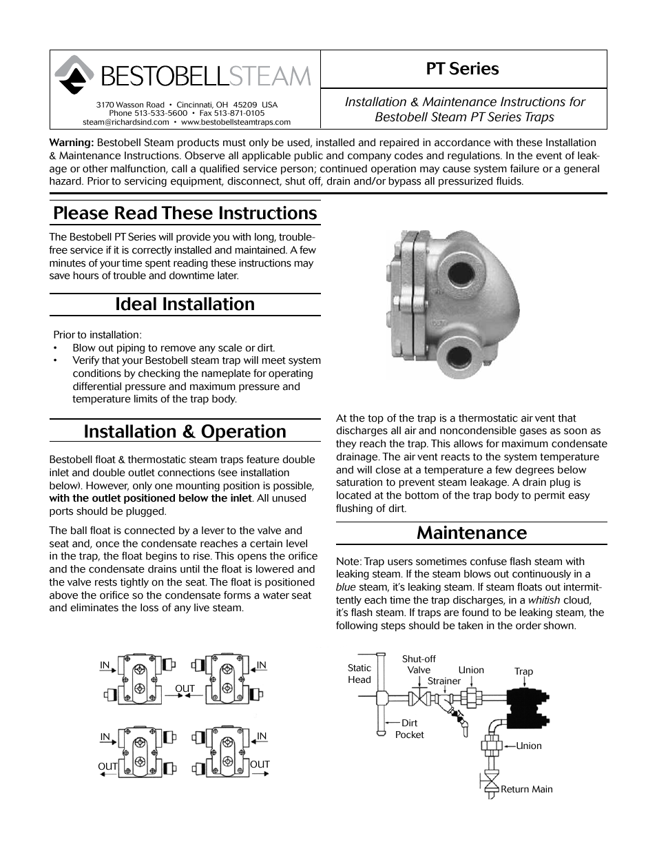 Bestobell Steam PT Series Float & Thermostatic Trap User Manual | 2 pages