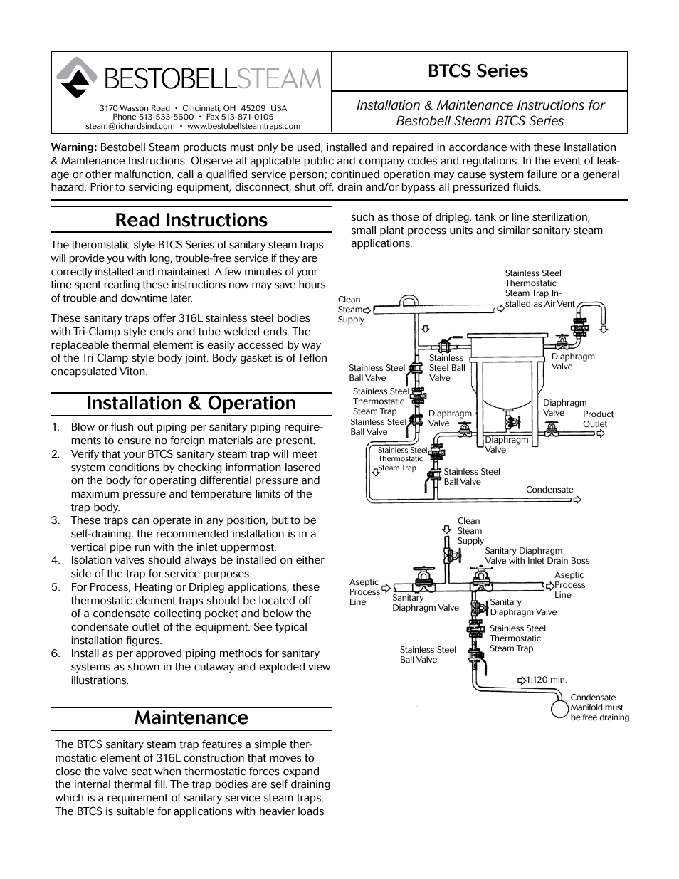 Bestobell Steam BTCS Series Sanitary Steam Traps User Manual | 2 pages