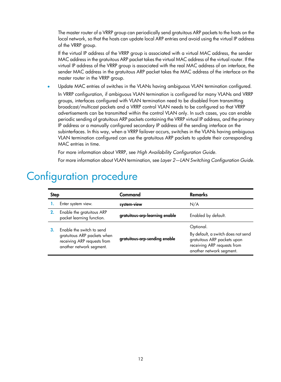 Configuration procedure | H3C Technologies H3C S12500 Series Switches User Manual | Page 26 / 249