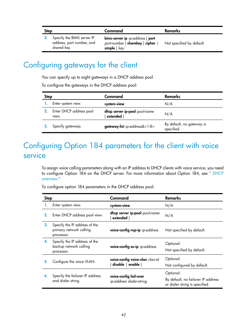 Configuring gateways for the client | H3C Technologies H3C S12500 Series Switches User Manual | Page 56 / 249