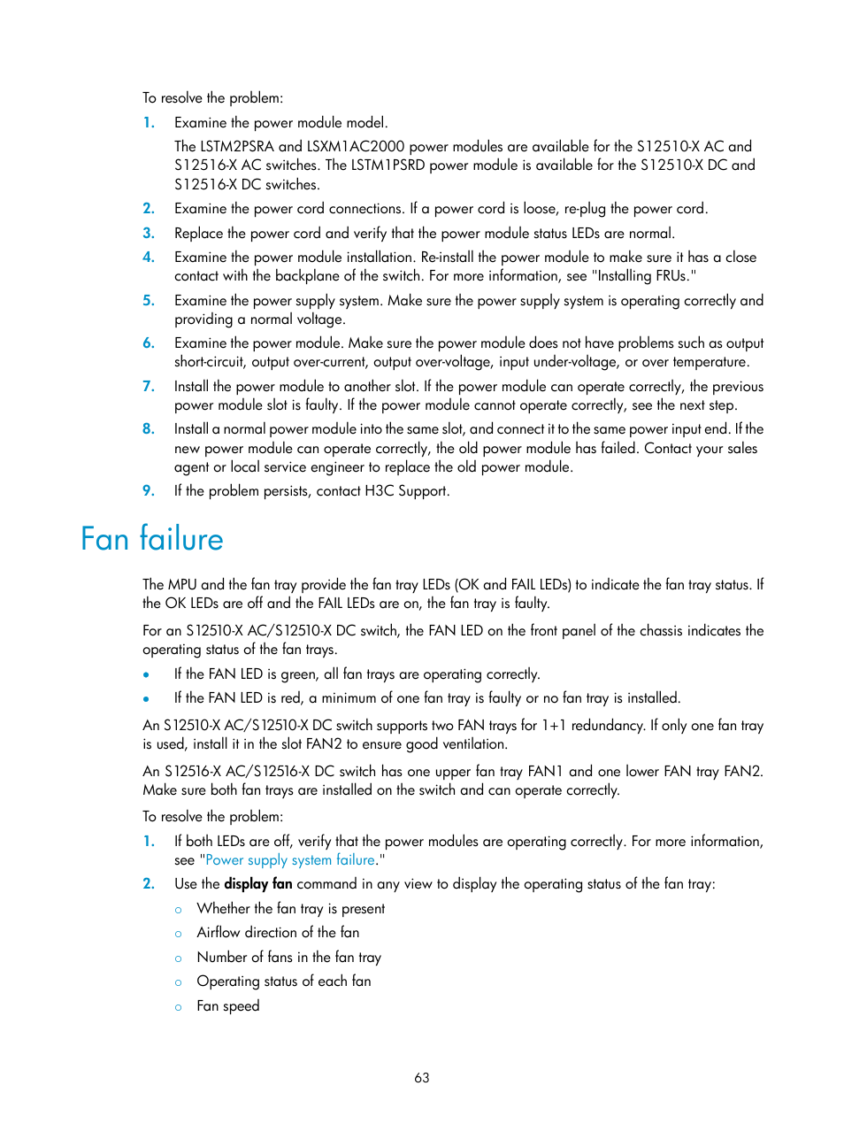 Fan failure | H3C Technologies H3C S12500-X Series Switches User Manual | Page 71 / 162