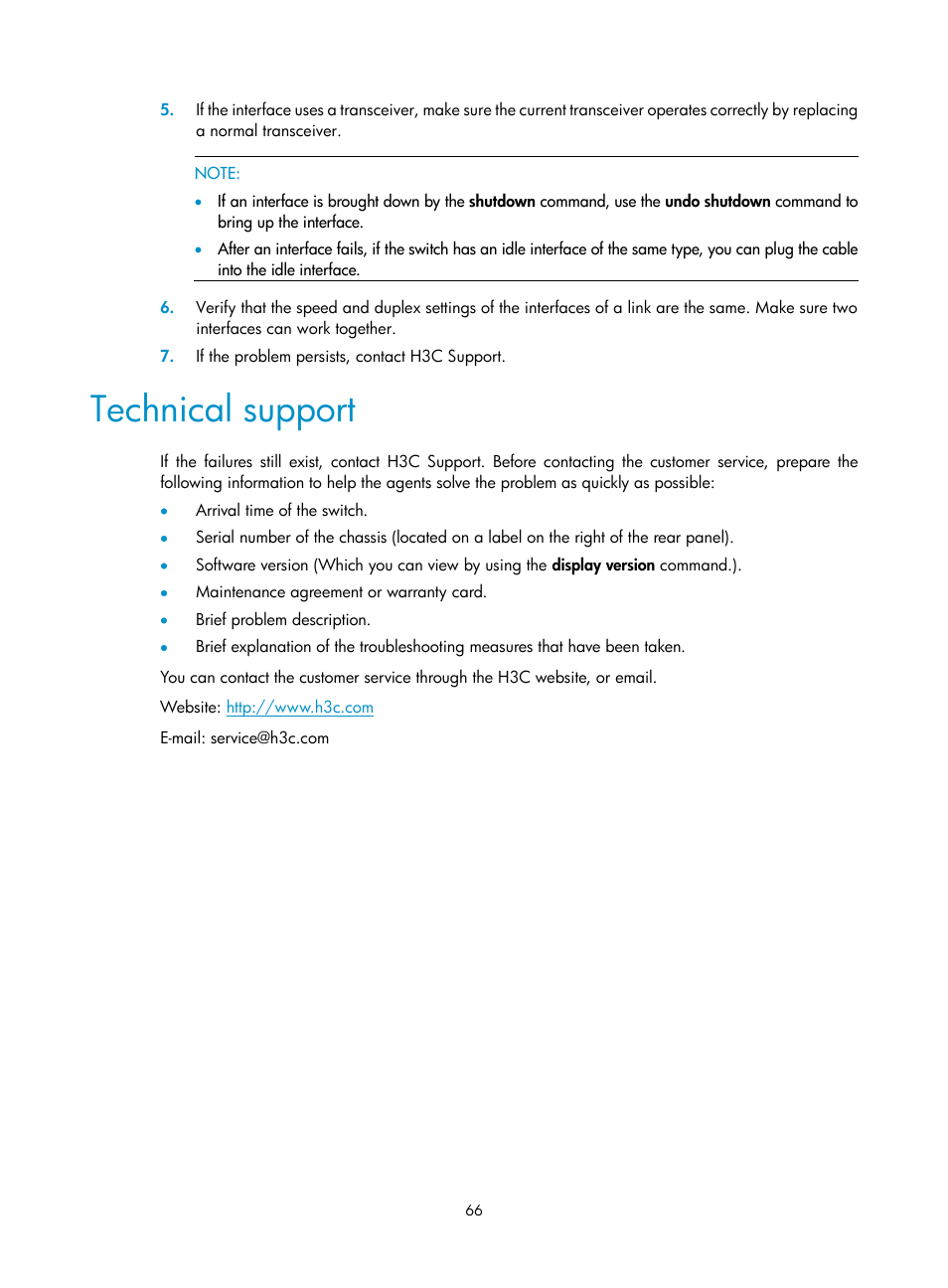 Technical support | H3C Technologies H3C S12500-X Series Switches User Manual | Page 74 / 162