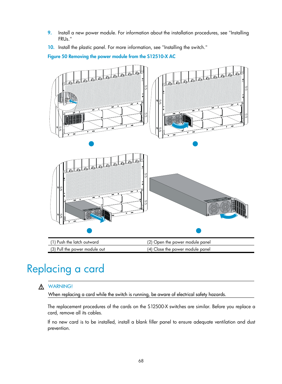 Replacing a card | H3C Technologies H3C S12500-X Series Switches User Manual | Page 76 / 162