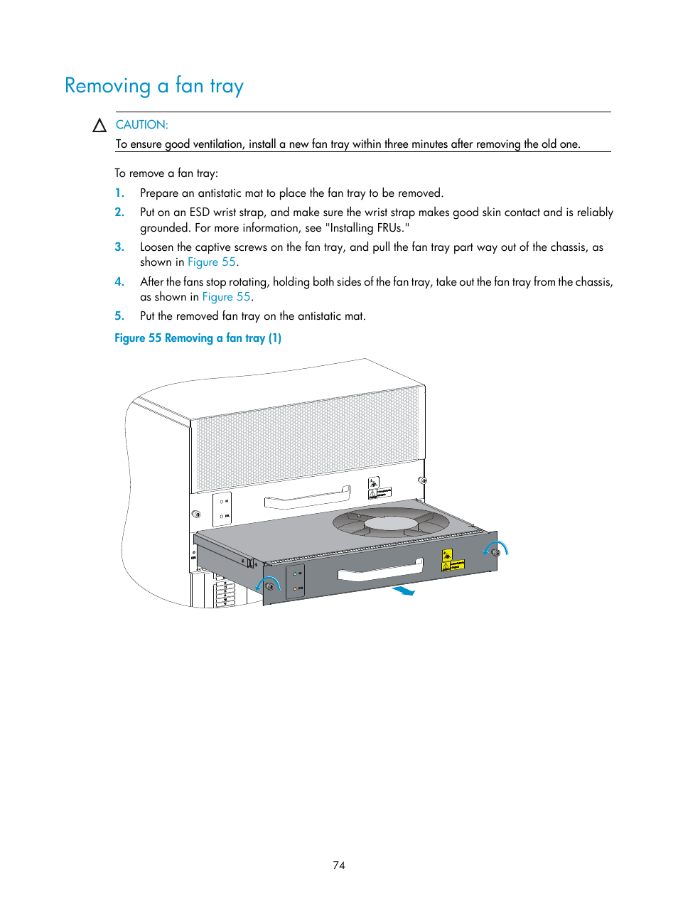 Removing a fan tray | H3C Technologies H3C S12500-X Series Switches User Manual | Page 82 / 162