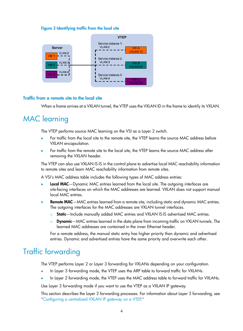 Traffic from a remote site to the local site, Mac learning, Traffic forwarding | Figure 3 | H3C Technologies H3C S12500-X Series Switches User Manual | Page 11 / 95