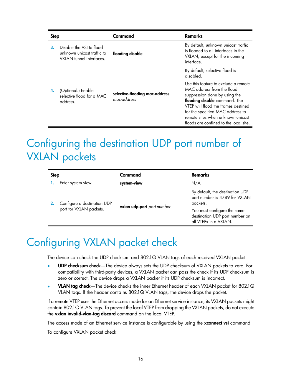 Configuring vxlan packet check, Packets | H3C Technologies H3C S12500-X Series Switches User Manual | Page 23 / 95