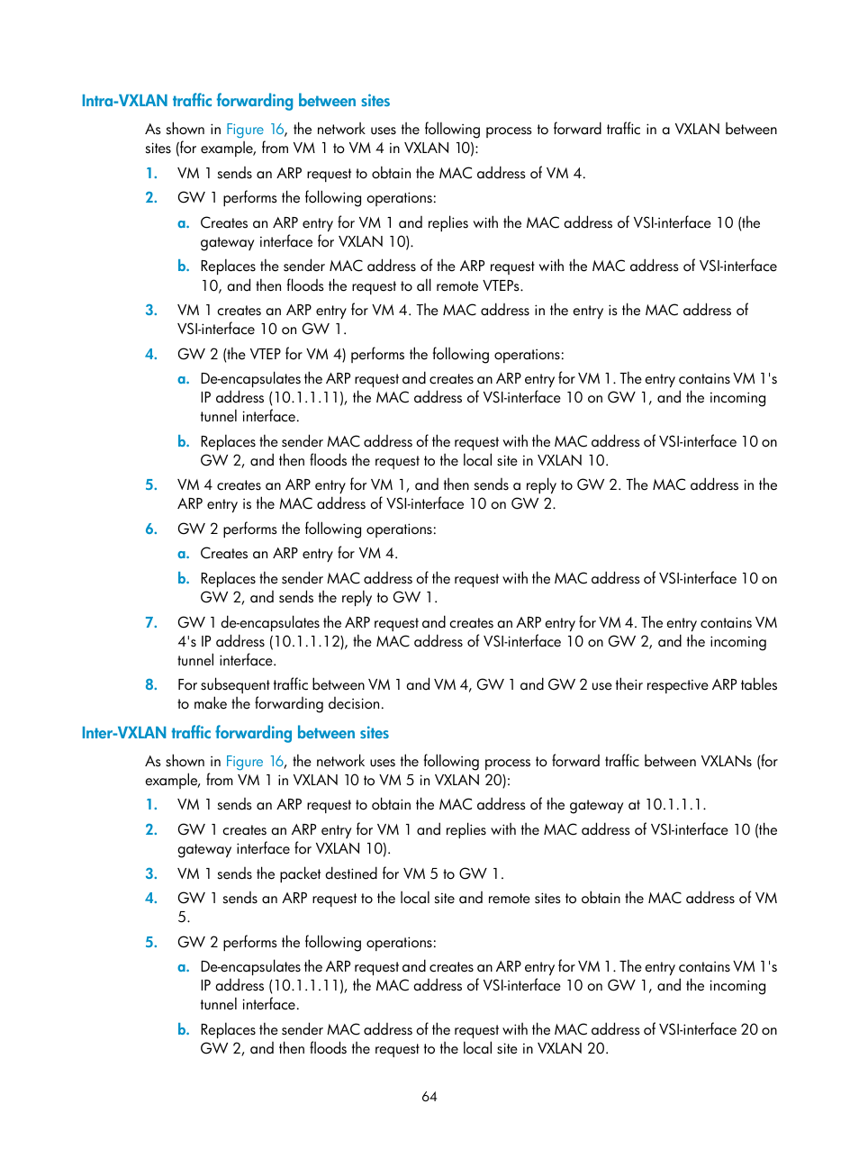 Intra-vxlan traffic forwarding between sites, Inter-vxlan traffic forwarding between sites | H3C Technologies H3C S12500-X Series Switches User Manual | Page 71 / 95