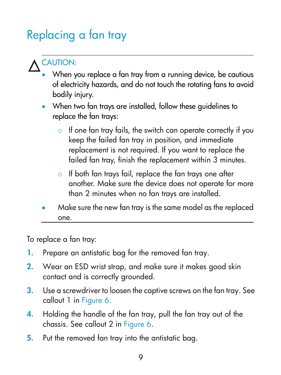 Replacing a fan tray | H3C Technologies H3C S9800 Series Switches User Manual | Page 14 / 15