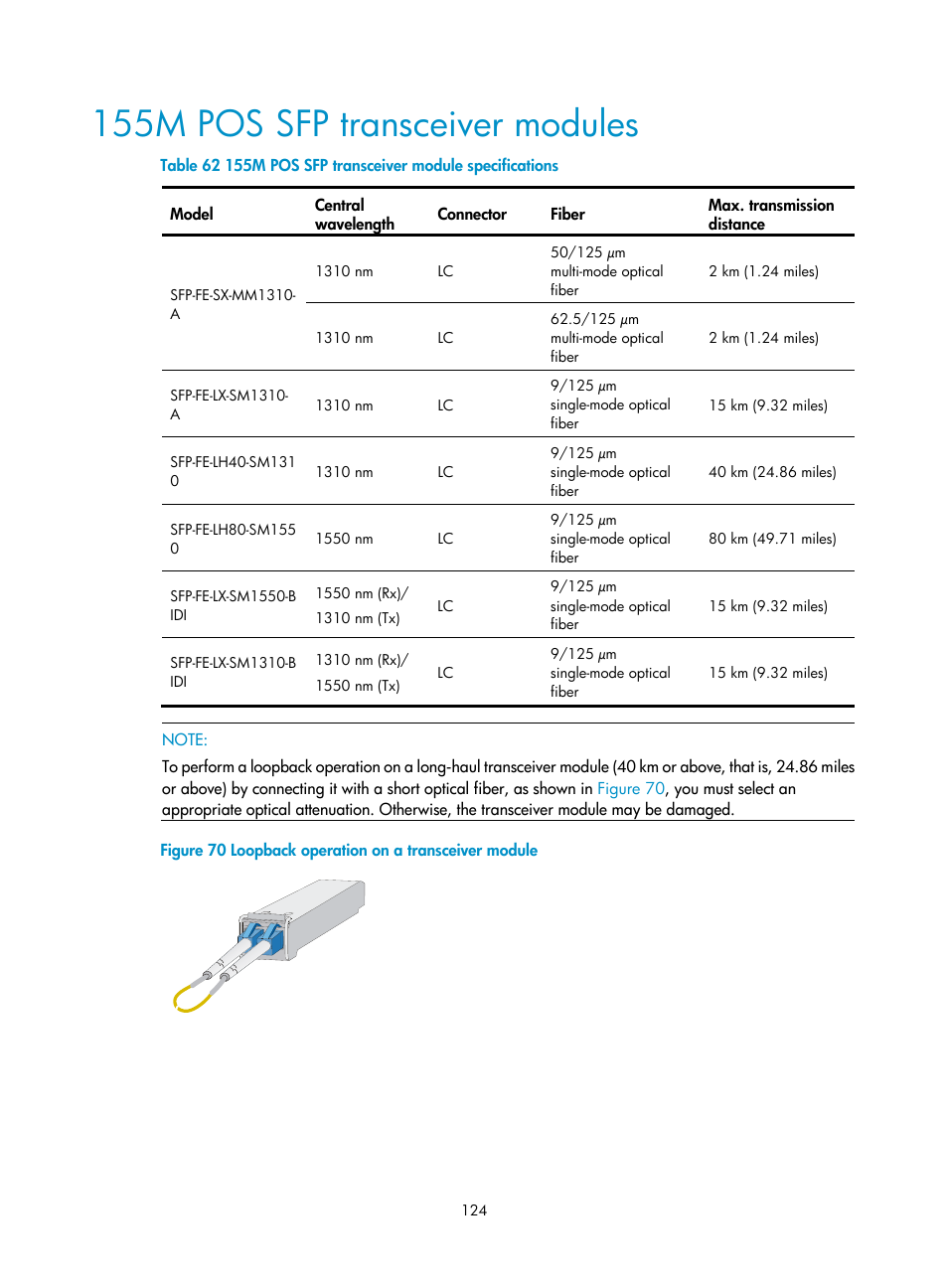 155m pos sfp transceiver modules | H3C Technologies H3C S9500E Series Switches User Manual | Page 134 / 154