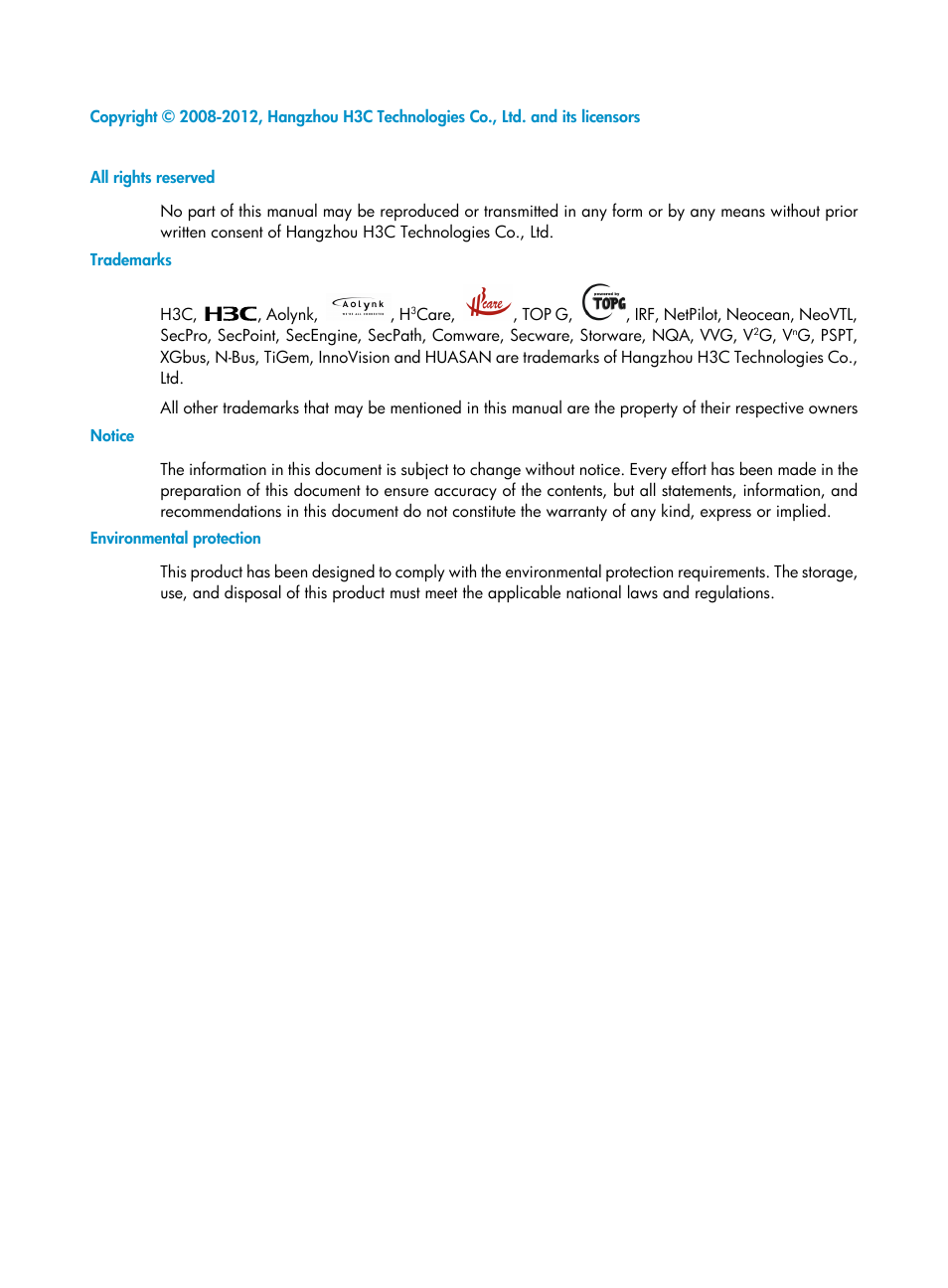 H3C Technologies H3C S9500E Series Switches User Manual | Page 2 / 154