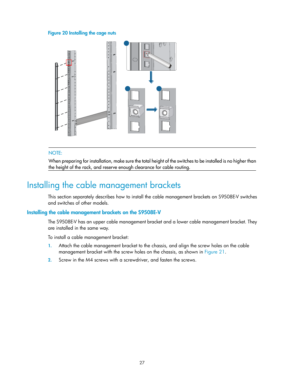 Installing the cable management brackets | H3C Technologies H3C S9500E Series Switches User Manual | Page 37 / 154