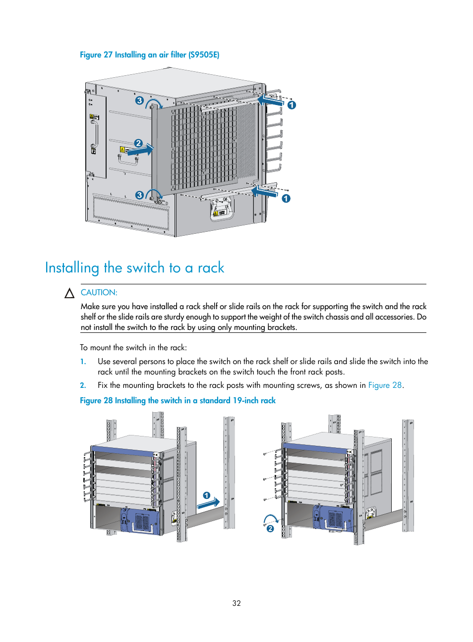 Installing the switch to a rack | H3C Technologies H3C S9500E Series Switches User Manual | Page 42 / 154