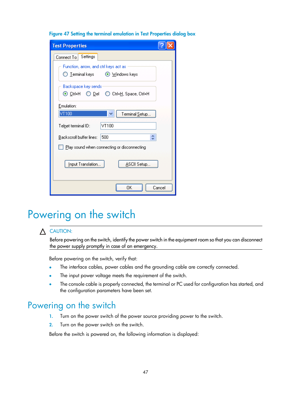 Powering on the switch | H3C Technologies H3C S9500E Series Switches User Manual | Page 57 / 154