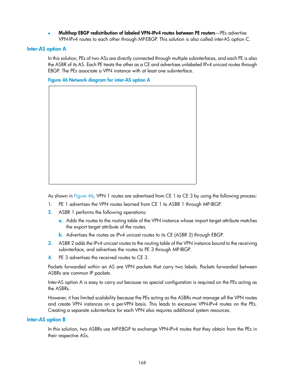 Inter-as option a, Inter-as option b | H3C Technologies H3C S6800 Series Switches User Manual | Page 181 / 526