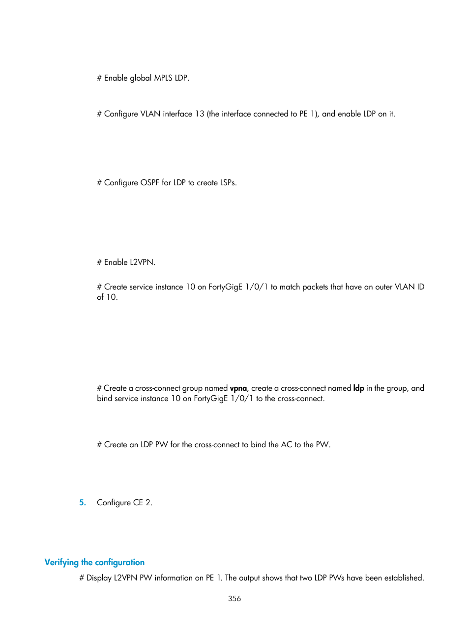 Verifying the configuration | H3C Technologies H3C S6800 Series Switches User Manual | Page 369 / 526