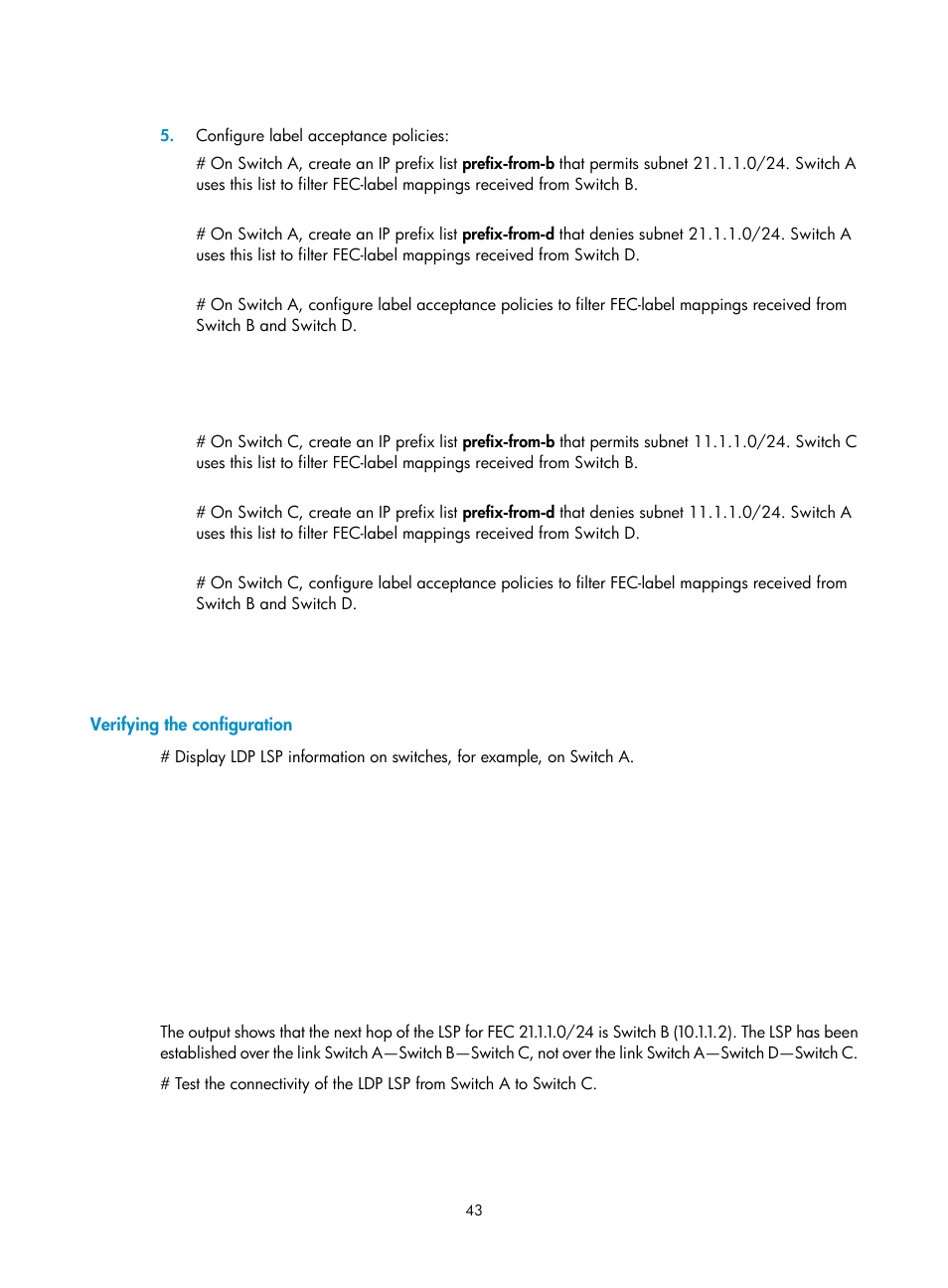 Verifying the configuration | H3C Technologies H3C S6800 Series Switches User Manual | Page 56 / 526