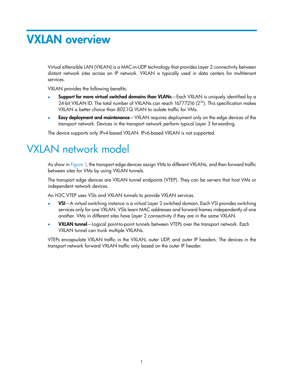 Vxlan overview, Vxlan network model | H3C Technologies H3C S6800 Series Switches User Manual | Page 9 / 85