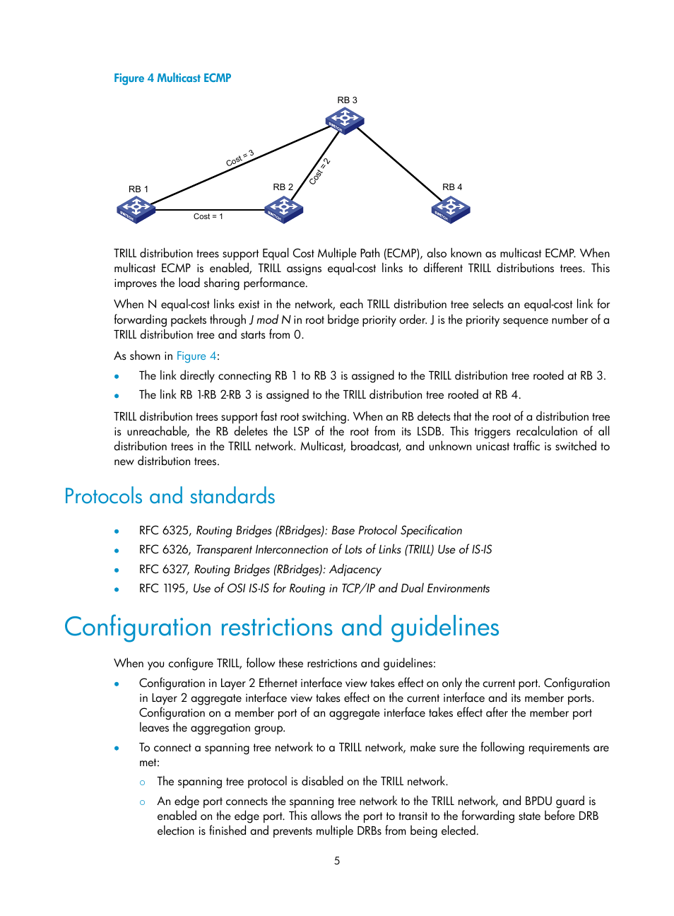 Protocols and standards, Configuration restrictions and guidelines | H3C Technologies H3C S6300 Series Switches User Manual | Page 12 / 31