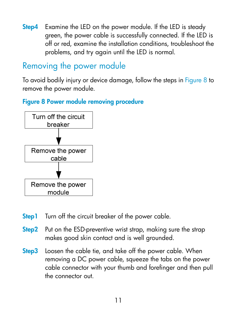 Removing the power module | H3C Technologies H3C S5800 Series Switches User Manual | Page 16 / 18