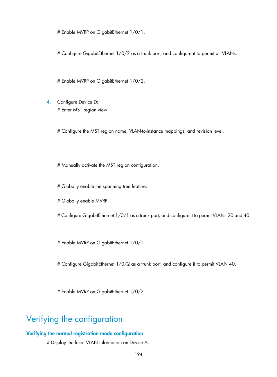 Verifying the configuration | H3C Technologies H3C S5560 Series Switches User Manual | Page 228 / 321