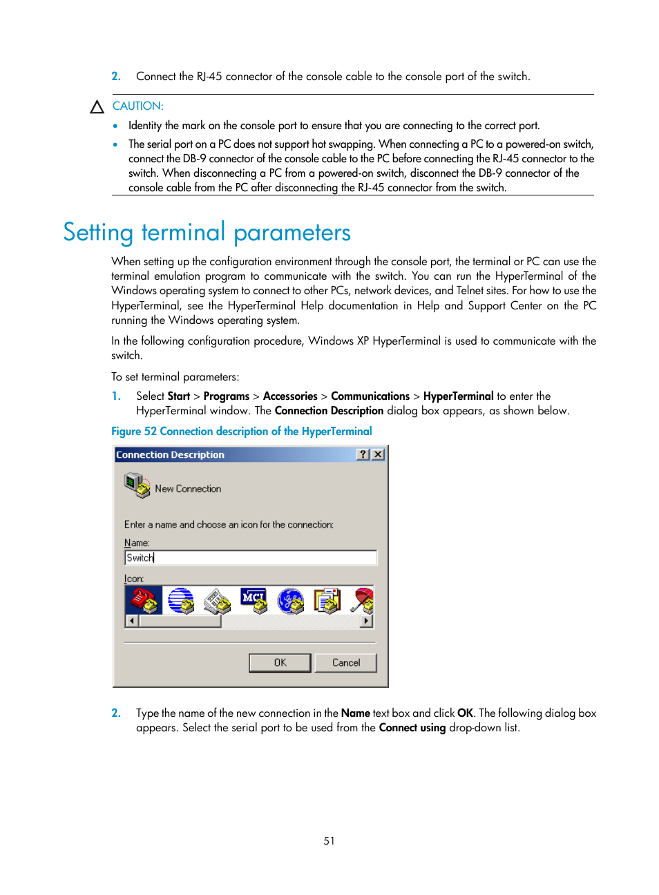 Setting terminal parameters | H3C Technologies H3C S5500 Series Switches User Manual | Page 59 / 69