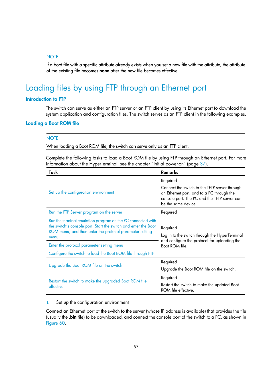 Introduction to ftp, Loading a boot rom file | H3C Technologies H3C S5120 Series Switches User Manual | Page 65 / 74