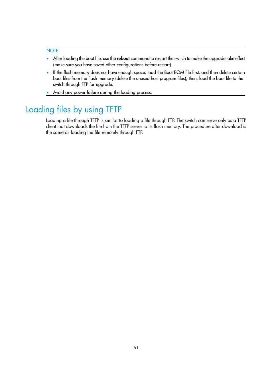 Loading files by using tftp | H3C Technologies H3C S5120 Series Switches User Manual | Page 69 / 74