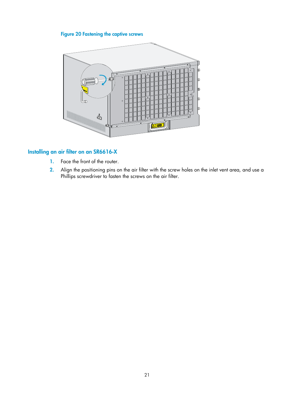 Installing an air filter on an sr6616-x | H3C Technologies H3C SR6600-X User Manual | Page 31 / 150