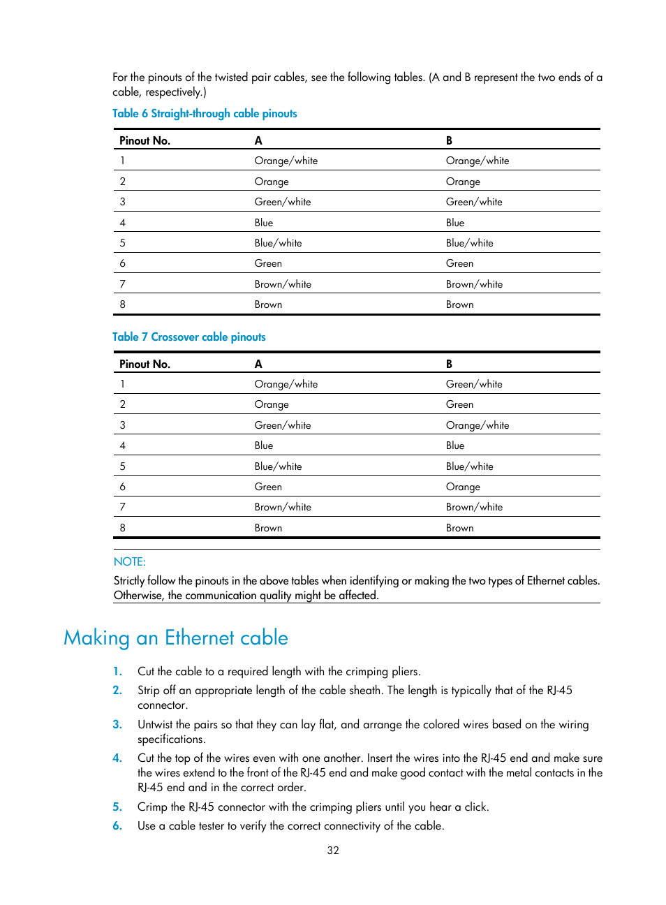 Making an ethernet cable | H3C Technologies H3C SR6600-X User Manual | Page 42 / 150