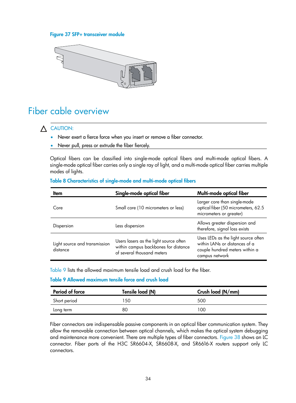 Fiber cable overview | H3C Technologies H3C SR6600-X User Manual | Page 44 / 150