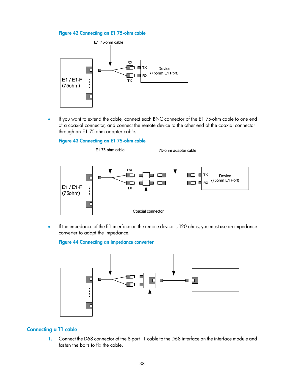 Connecting a t1 cable | H3C Technologies H3C SR6600-X User Manual | Page 48 / 150