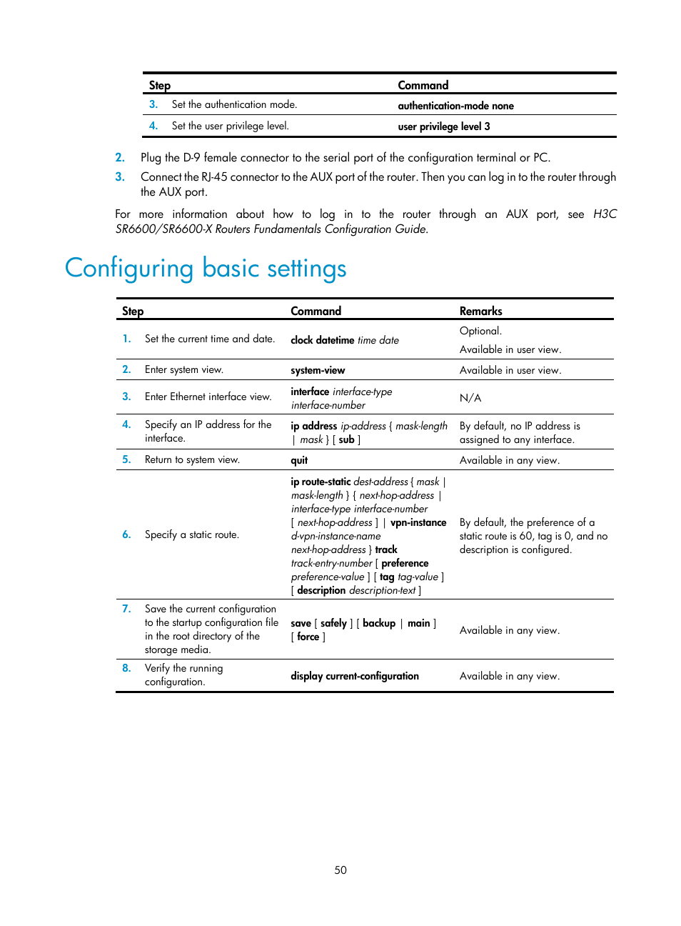 Configuring basic settings | H3C Technologies H3C SR6600-X User Manual | Page 60 / 150