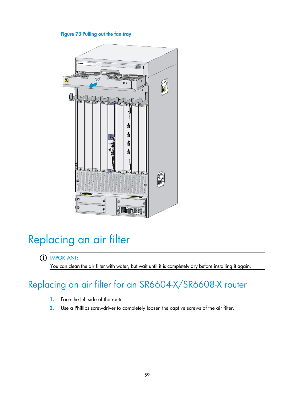 Replacing an air filter | H3C Technologies H3C SR6600-X User Manual | Page 69 / 150