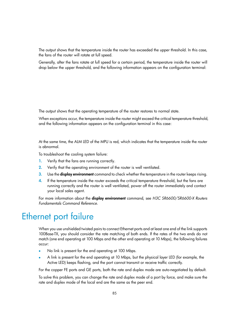 Ethernet port failure | H3C Technologies H3C SR6600-X User Manual | Page 95 / 150