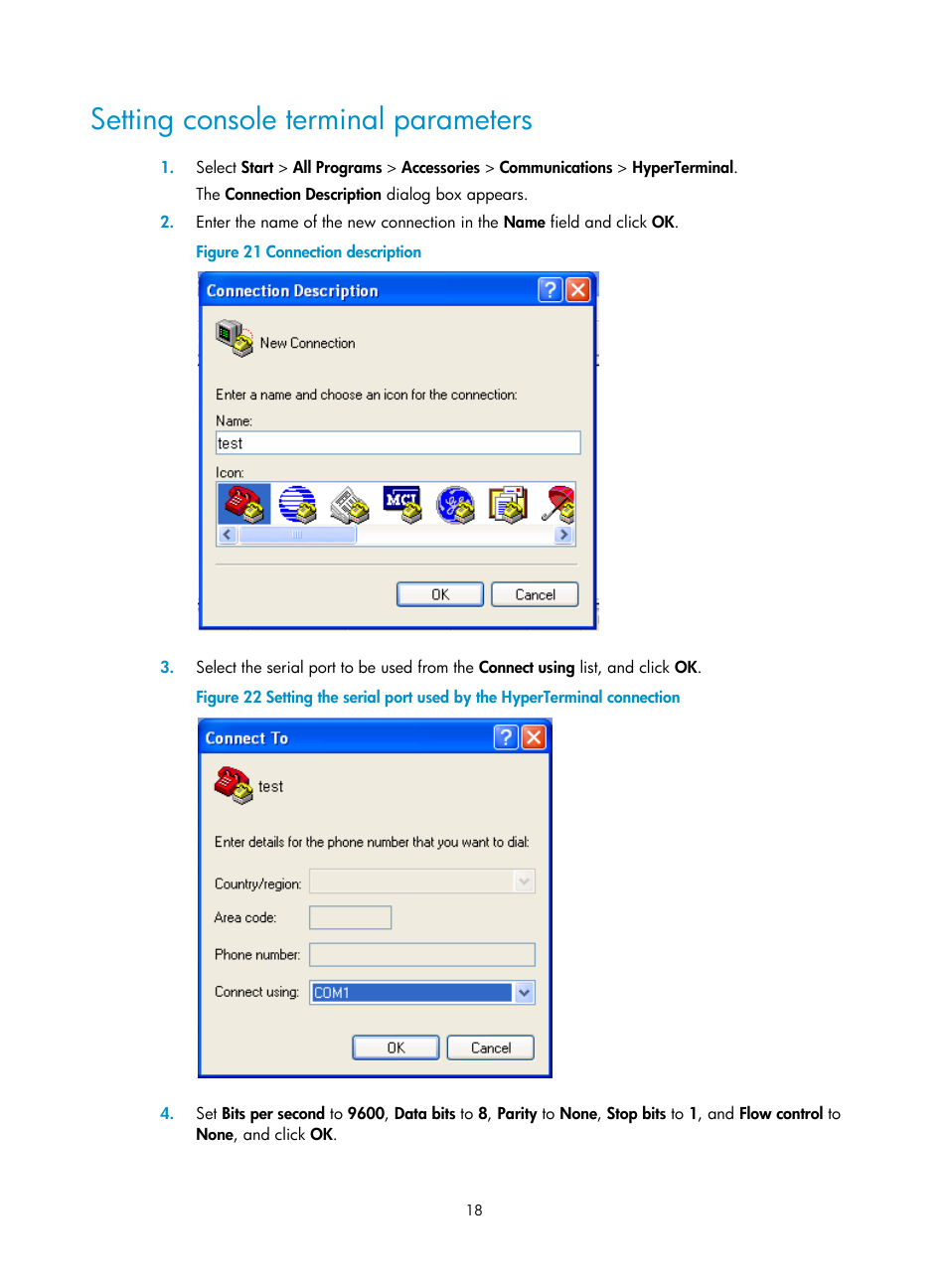 Setting console terminal parameters | H3C Technologies H3C MSR 800 User Manual | Page 25 / 41