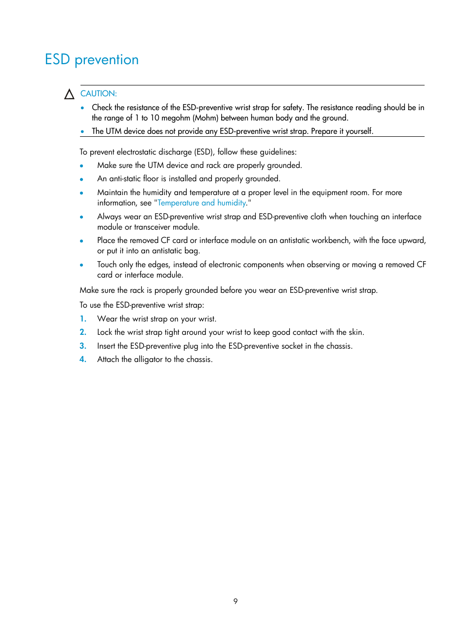 Esd prevention | H3C Technologies H3C SecPath U200-A U200-M U200-S User Manual | Page 18 / 83