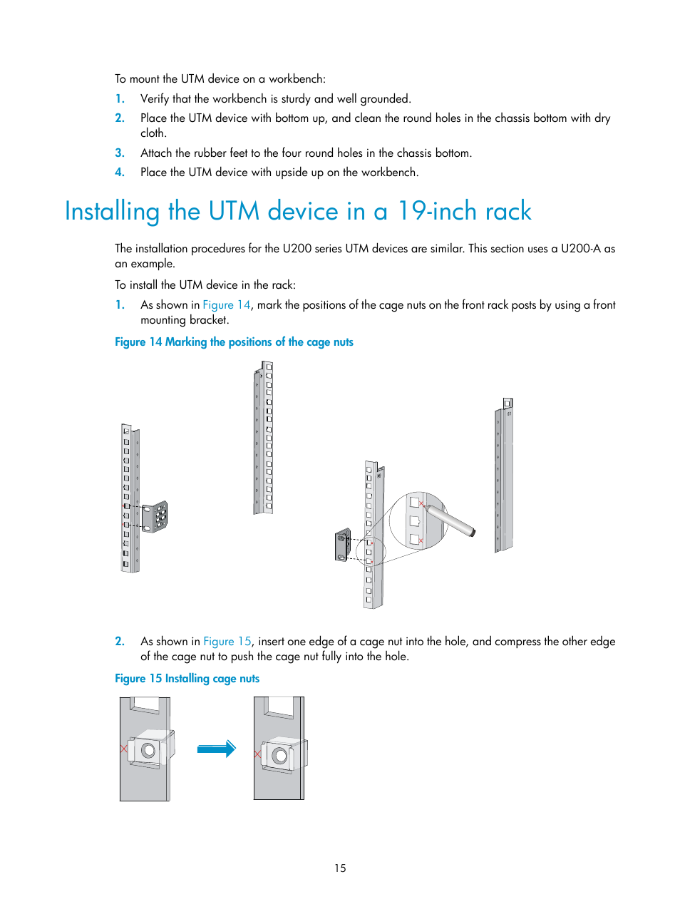 Installing the utm device in a 19-inch rack | H3C Technologies H3C SecPath U200-A U200-M U200-S User Manual | Page 24 / 83