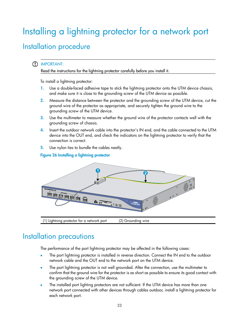 Installation procedure, Installation precautions | H3C Technologies H3C SecPath U200-A U200-M U200-S User Manual | Page 32 / 83