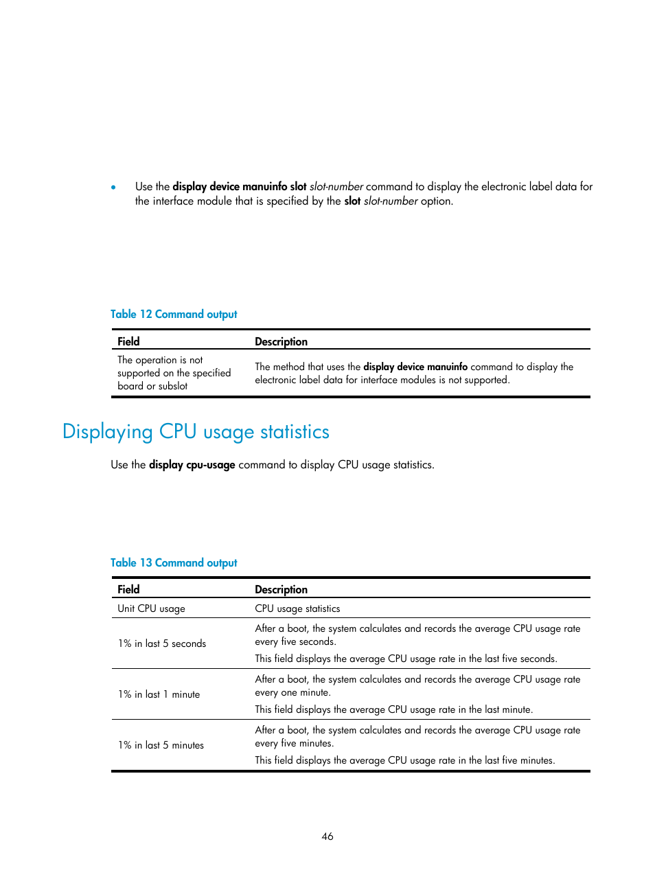 Displaying cpu usage statistics | H3C Technologies H3C SecPath U200-A U200-M U200-S User Manual | Page 55 / 83