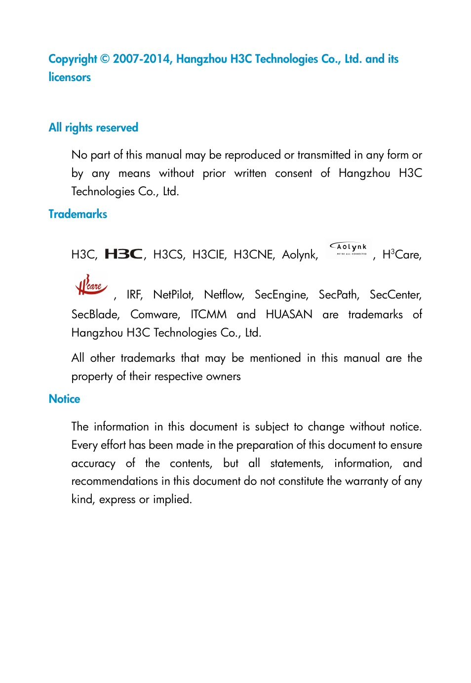 H3C Technologies H3C Intelligent Management Center User Manual | Page 2 / 111