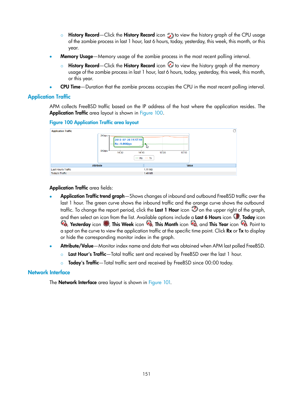 Application traffic, Network interface | H3C Technologies H3C Intelligent Management Center User Manual | Page 165 / 740