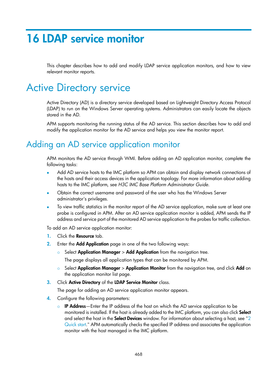 16 ldap service monitor, Active directory service, Adding an ad service application monitor | H3C Technologies H3C Intelligent Management Center User Manual | Page 482 / 740