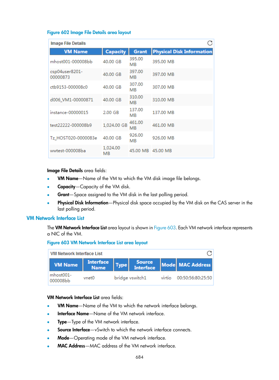 Vm network interface list | H3C Technologies H3C Intelligent Management Center User Manual | Page 698 / 740
