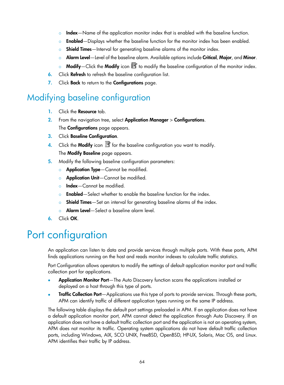 Modifying baseline configuration, Port configuration | H3C Technologies H3C Intelligent Management Center User Manual | Page 78 / 740