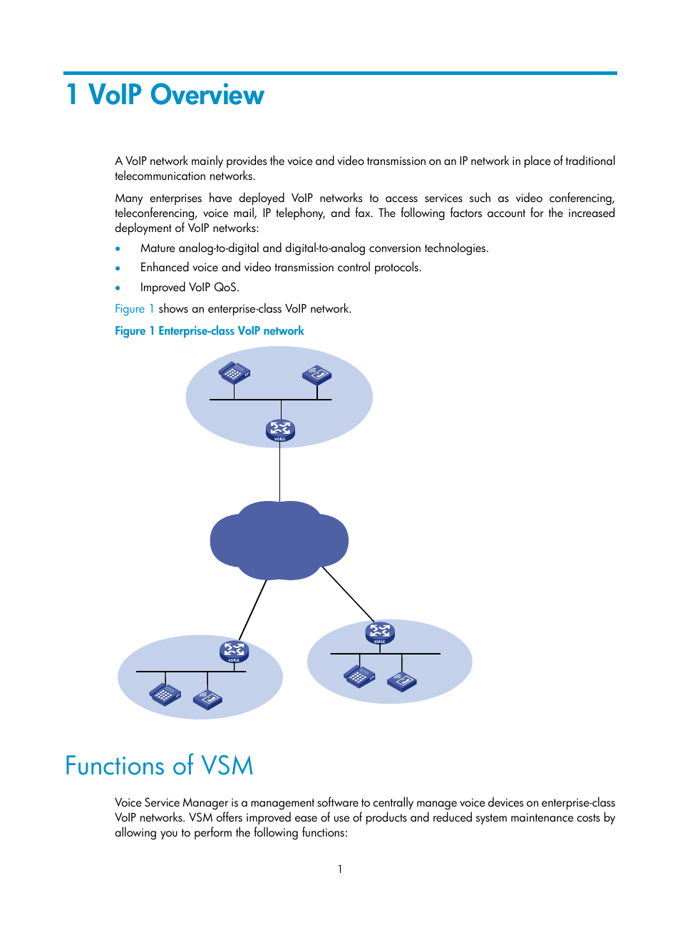 1 voip overview, Functions of vsm | H3C Technologies H3C Intelligent Management Center User Manual | Page 10 / 145