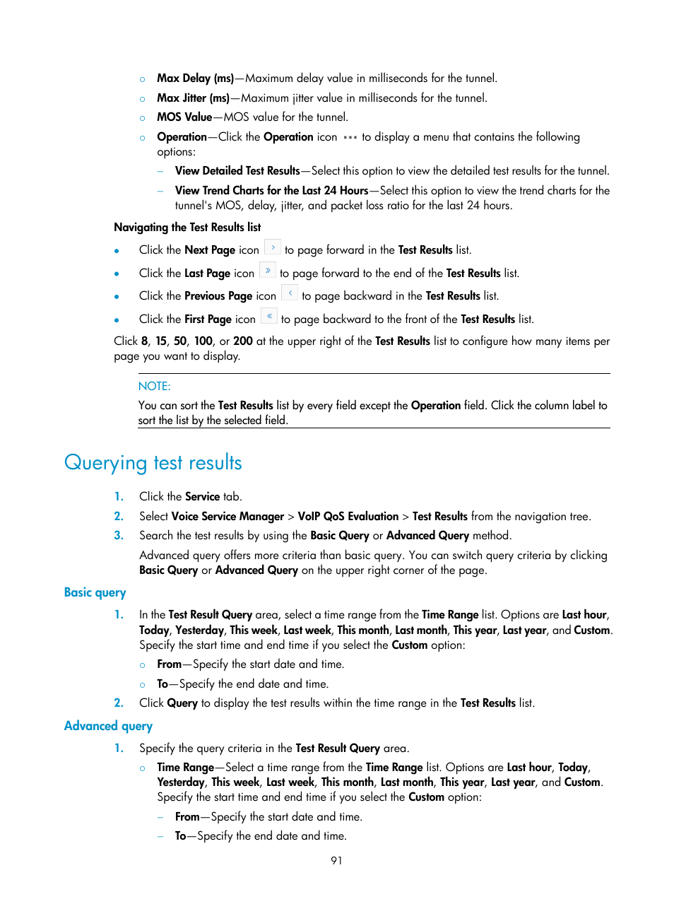 Querying test results, Basic query, Advanced query | H3C Technologies H3C Intelligent Management Center User Manual | Page 100 / 145