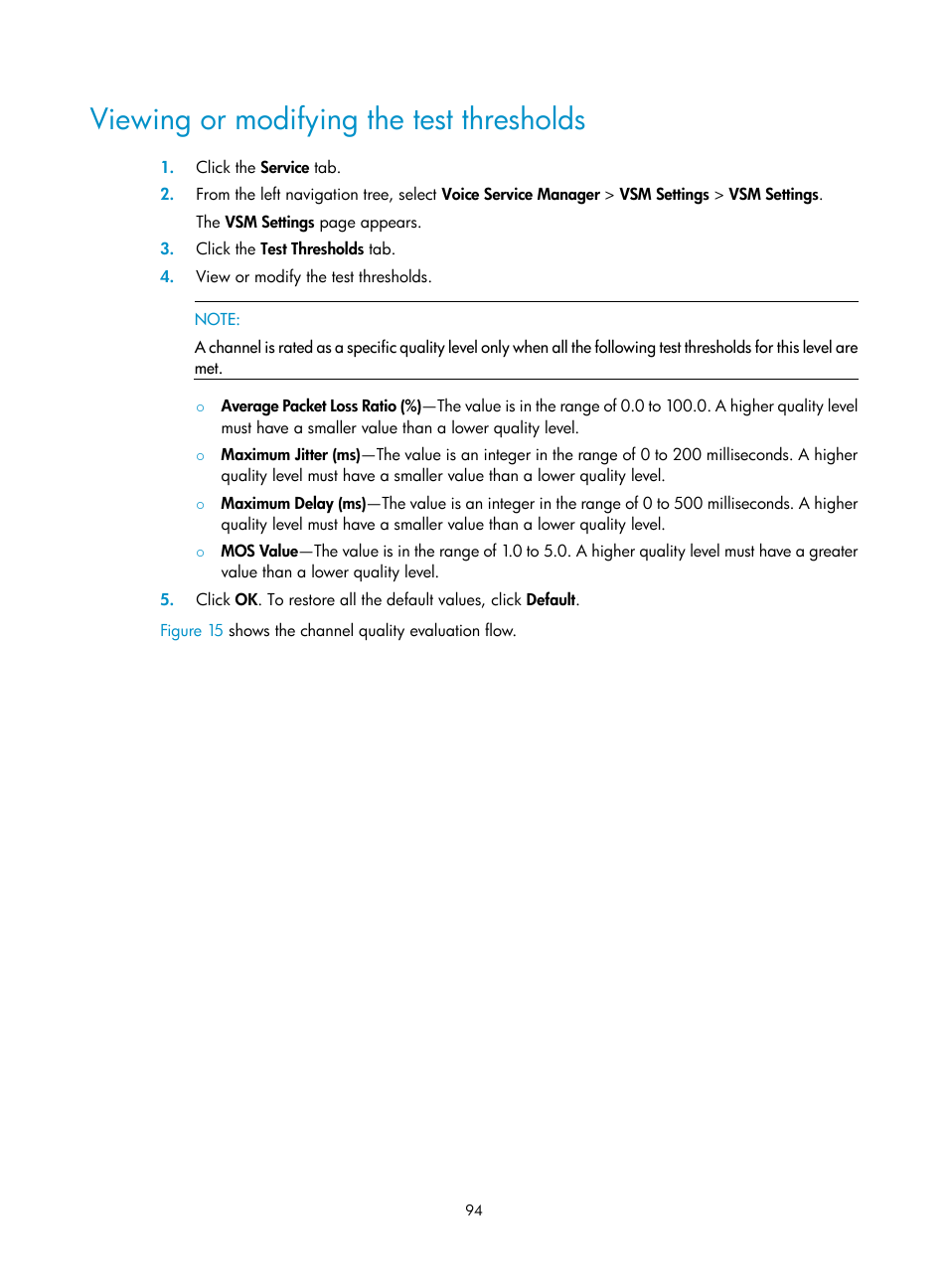 Viewing or modifying the test thresholds | H3C Technologies H3C Intelligent Management Center User Manual | Page 103 / 145